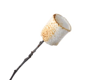 Photo of Twig with roasted marshmallow isolated on white
