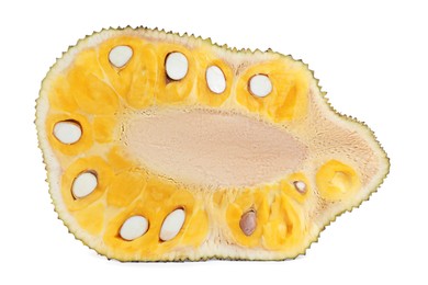 Photo of Half of delicious fresh exotic jackfruit isolated on white