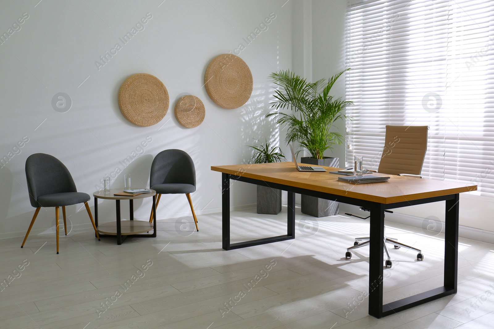 Photo of Director's office with large wooden table. Interior design