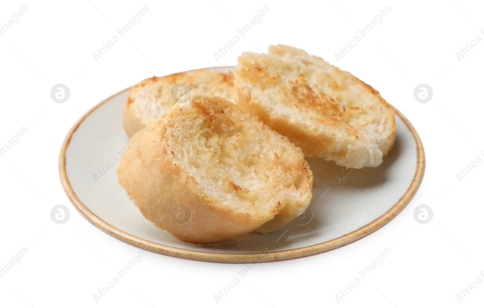 Photo of Pieces of toasted bread isolated on white