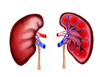 Illustration of  kidneys on white background. Human anatomy