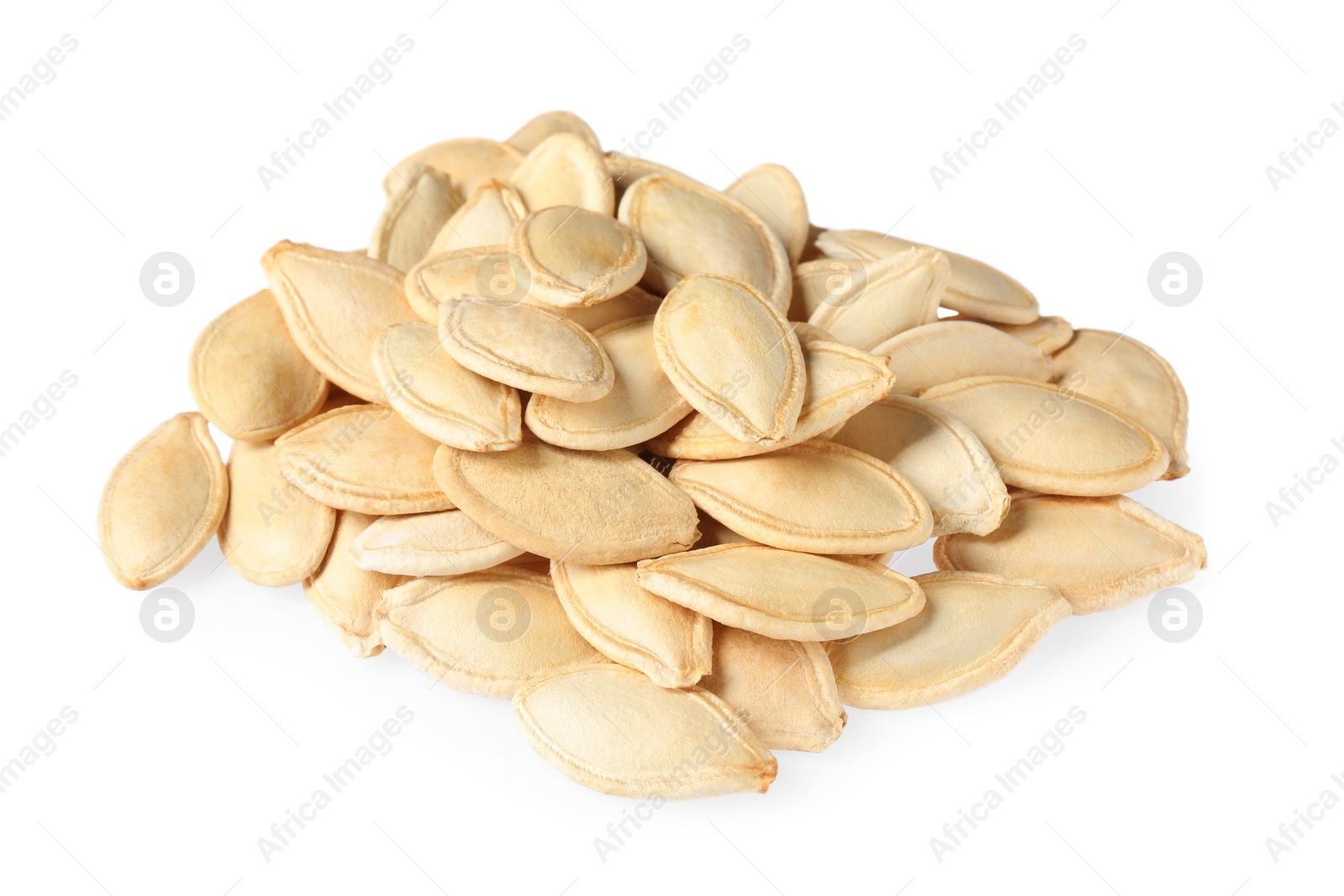 Photo of Heap of pumpkin seeds isolated on white