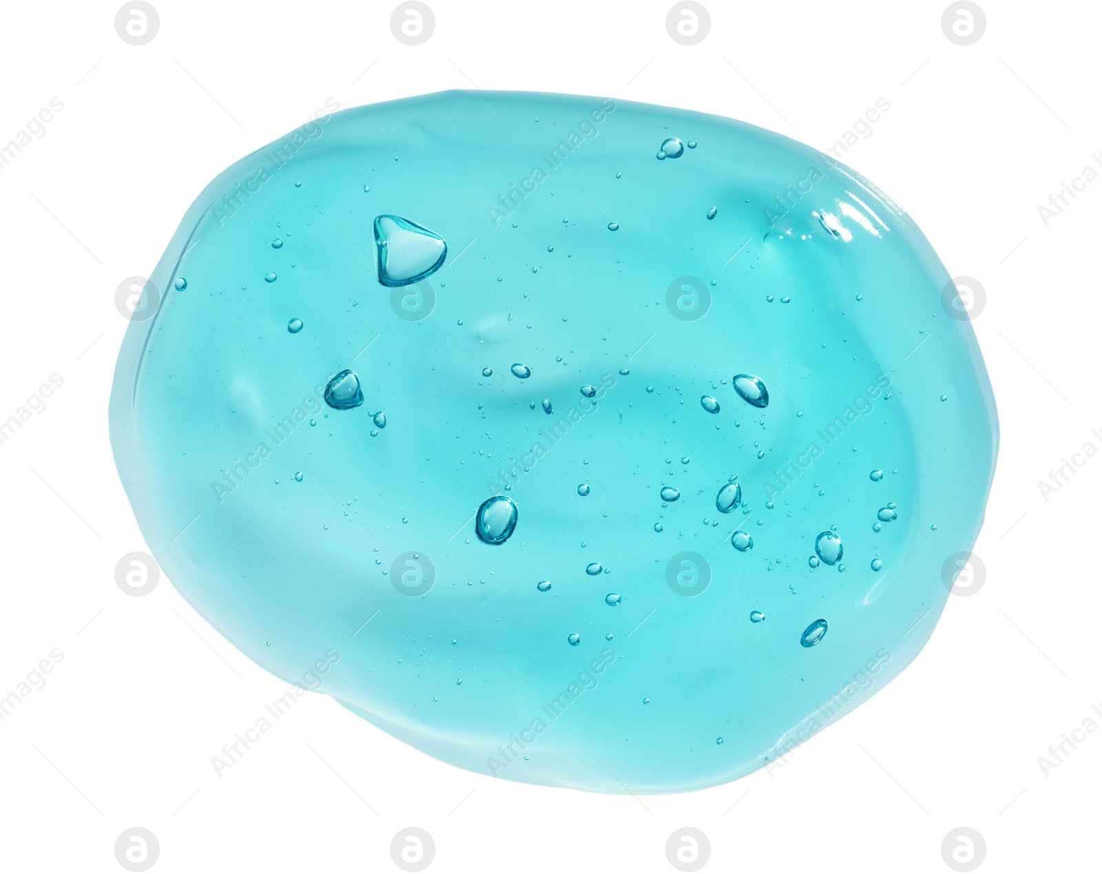 Photo of Sample of turquoise facial gel on white background, top view