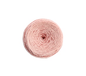 Clew of color knitting thread on white background