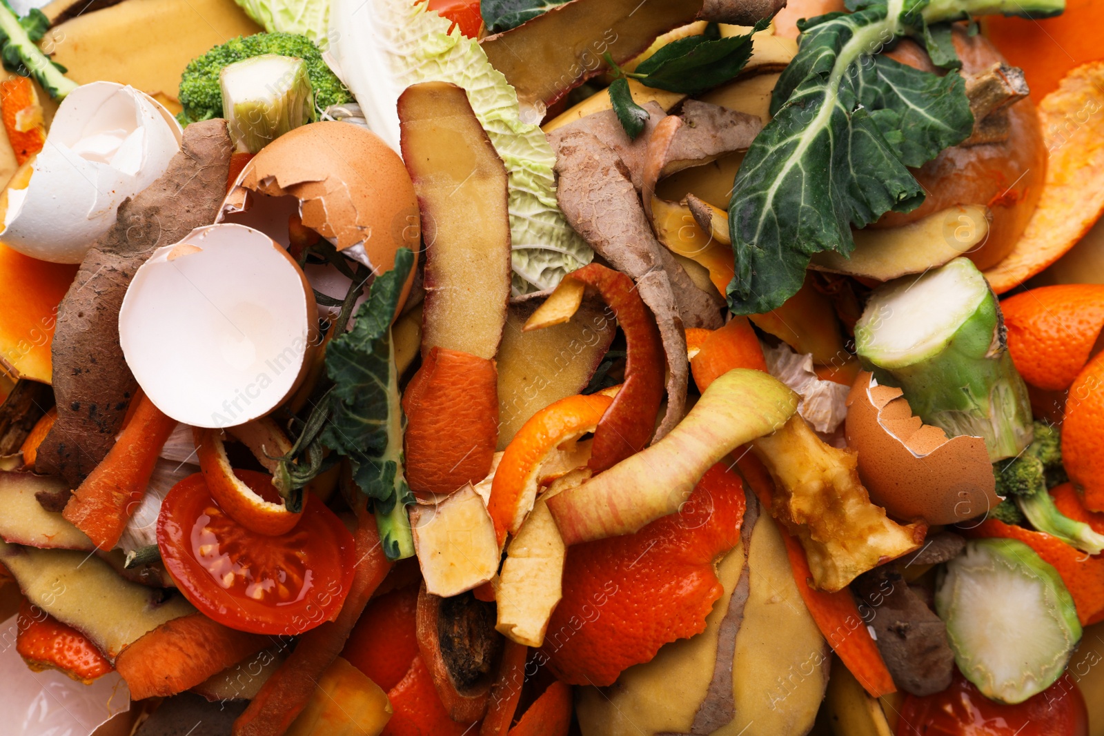 Photo of Pile of organic waste for composting as background, closeup