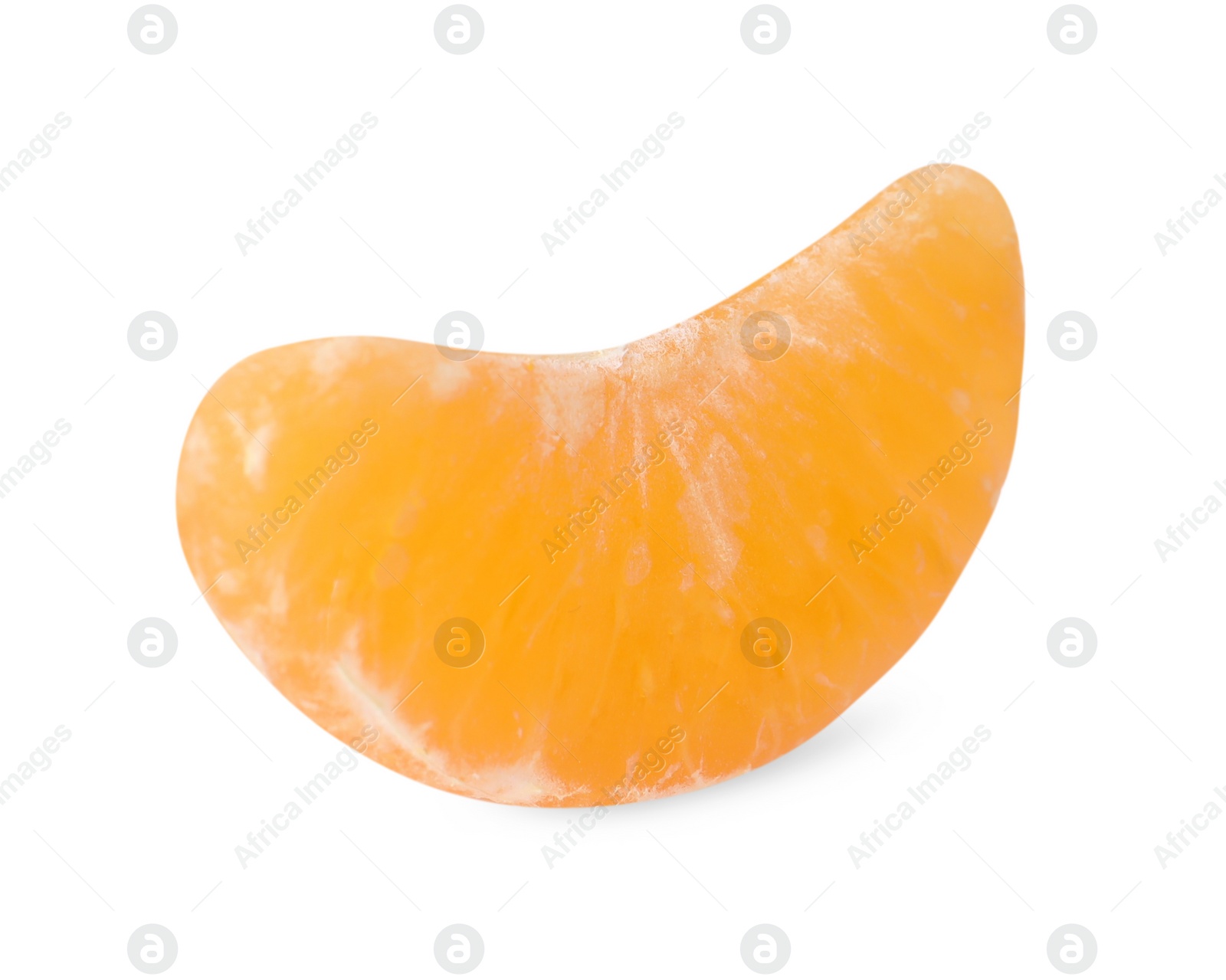 Photo of Piece of peeled fresh ripe tangerine isolated on white