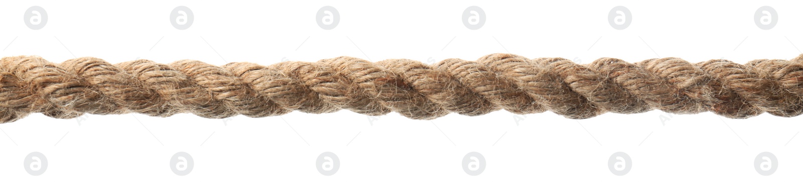 Photo of Hemp rope on white background. Organic material