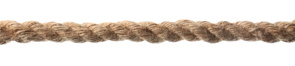 Photo of Hemp rope on white background. Organic material