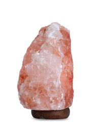 Photo of Pink Himalayan salt lamp on white background