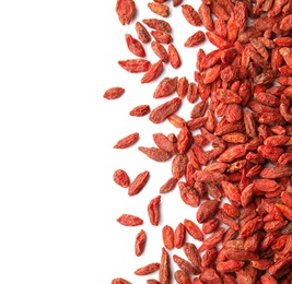 Photo of Pile of dried goji berries on white background, top view