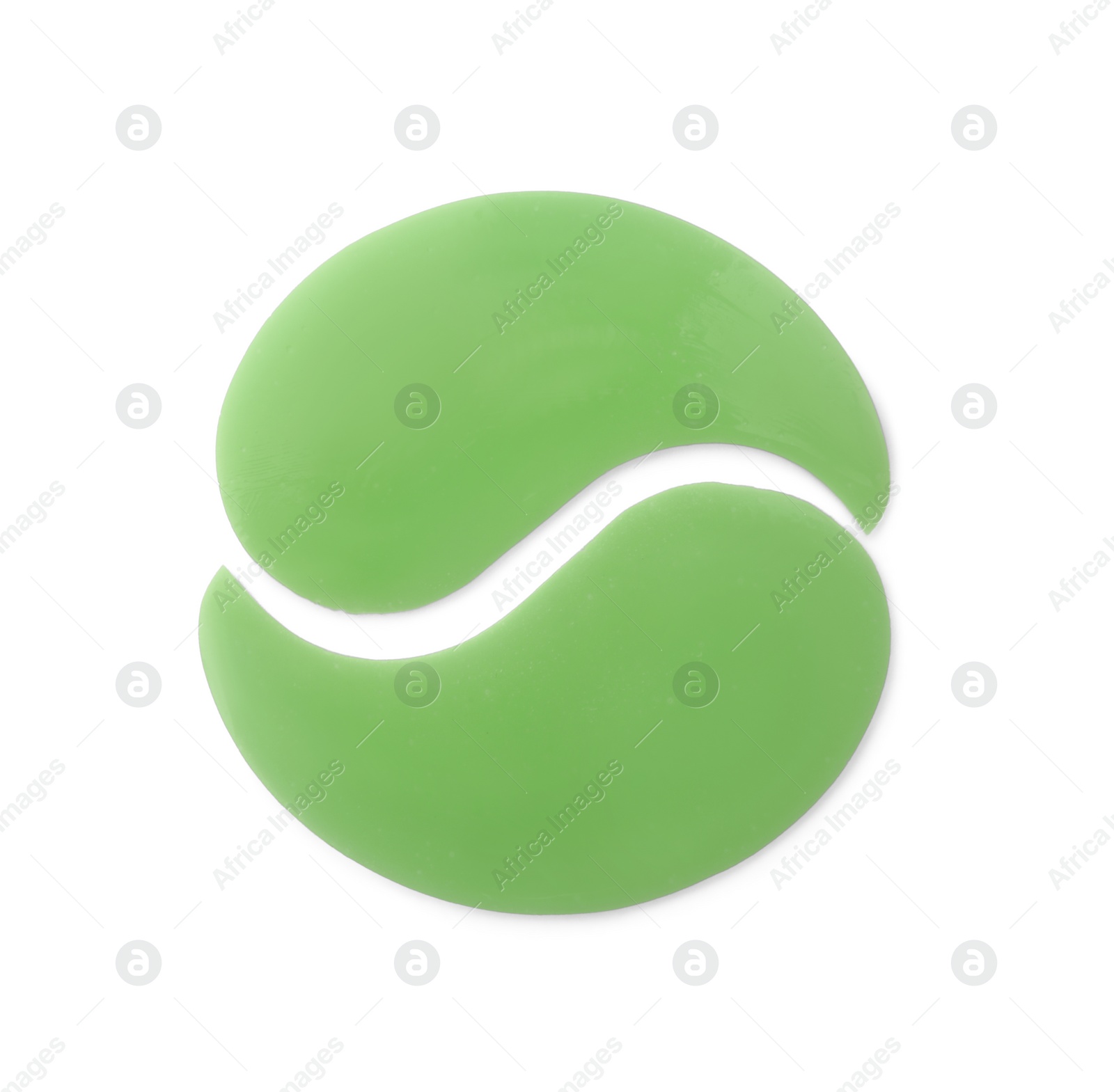 Photo of Pale green under eye patches isolated on white, top view. Cosmetic product