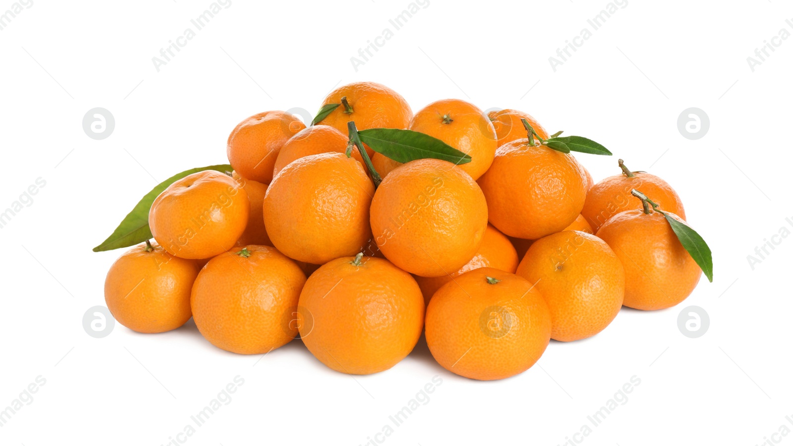 Photo of Pile of fresh juicy tangerines isolated on white