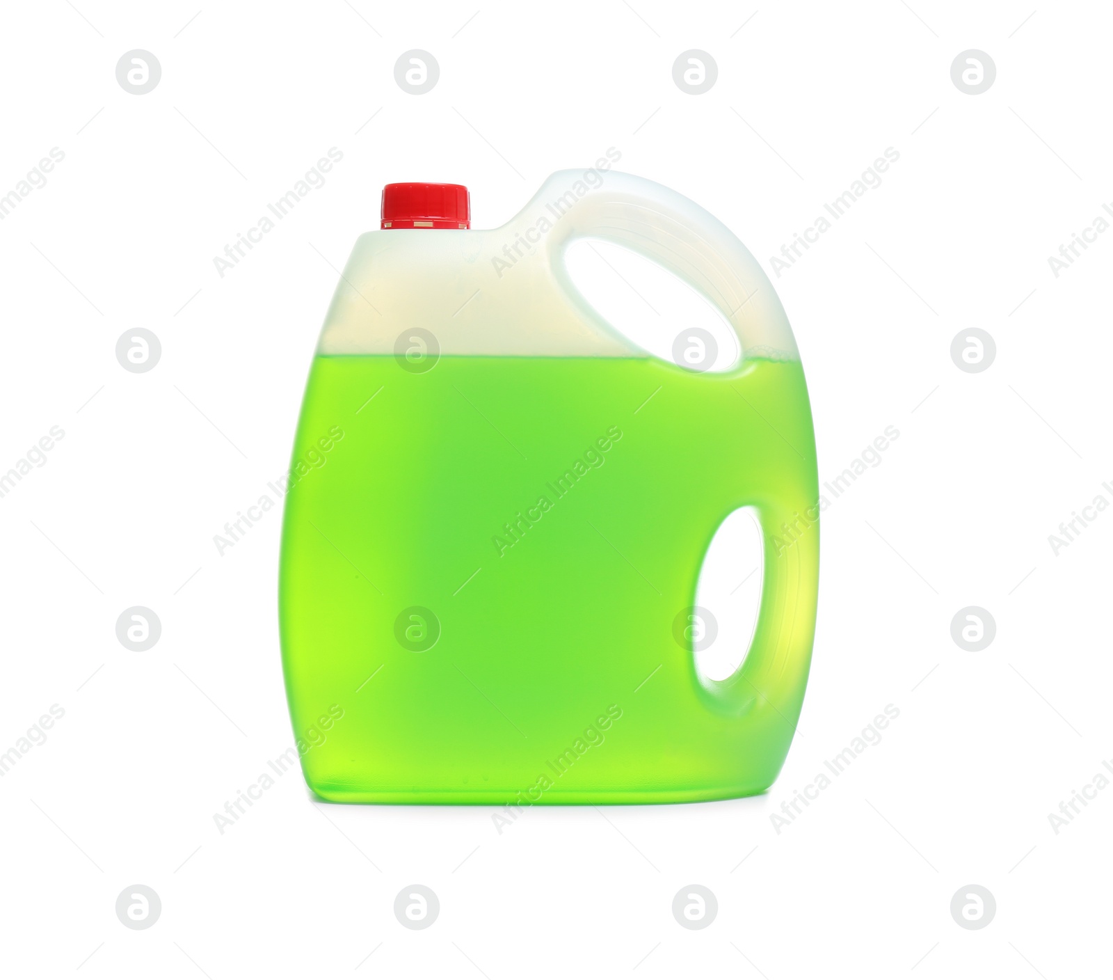 Photo of Plastic canister with liquid for car on white background