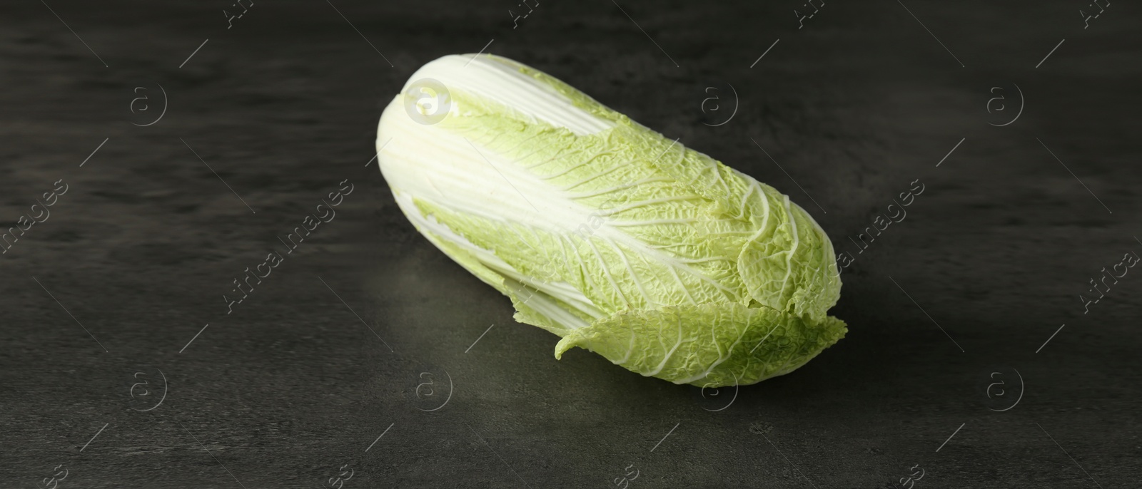 Image of Fresh ripe Chinese cabbage on grey table, banner design