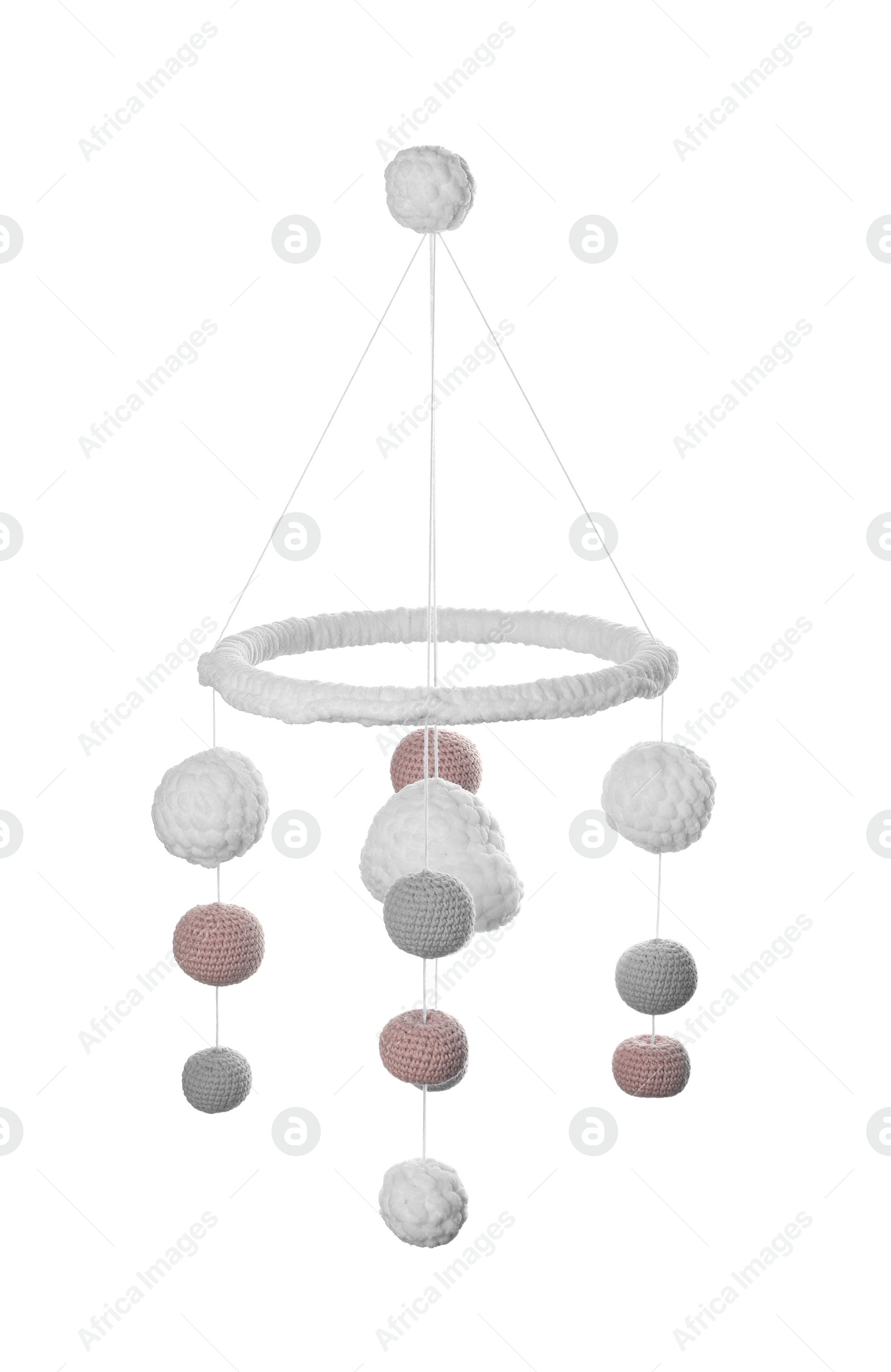 Photo of Cute baby crib mobile isolated on white