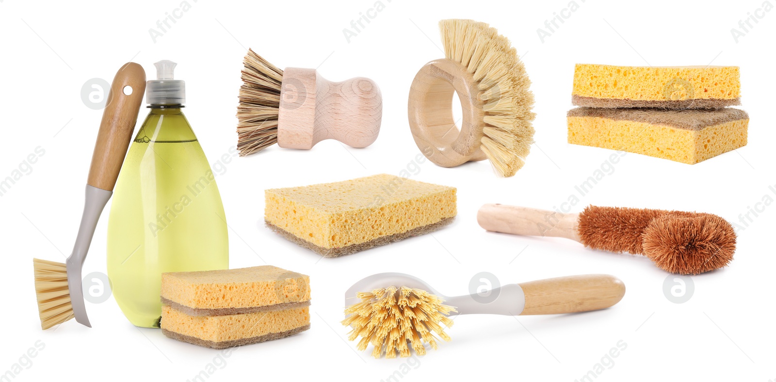 Image of Set of eco-friendly cleaning products isolated on white