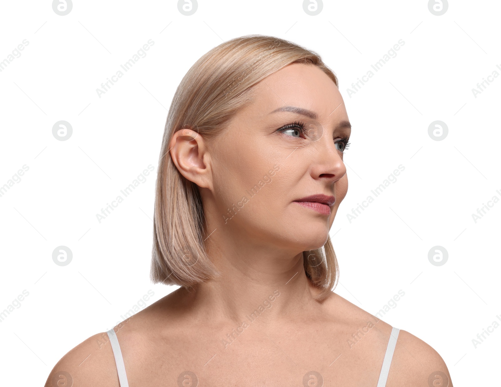 Photo of Beautiful woman with healthy skin on white background