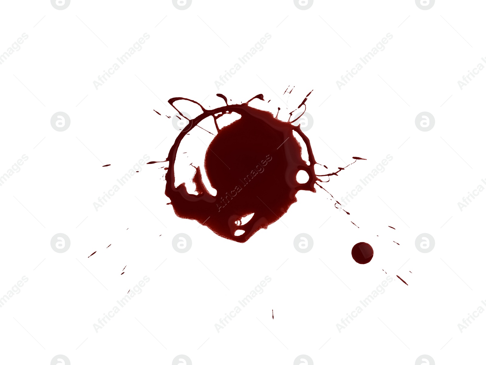 Photo of Splash of blood isolated on white, top view