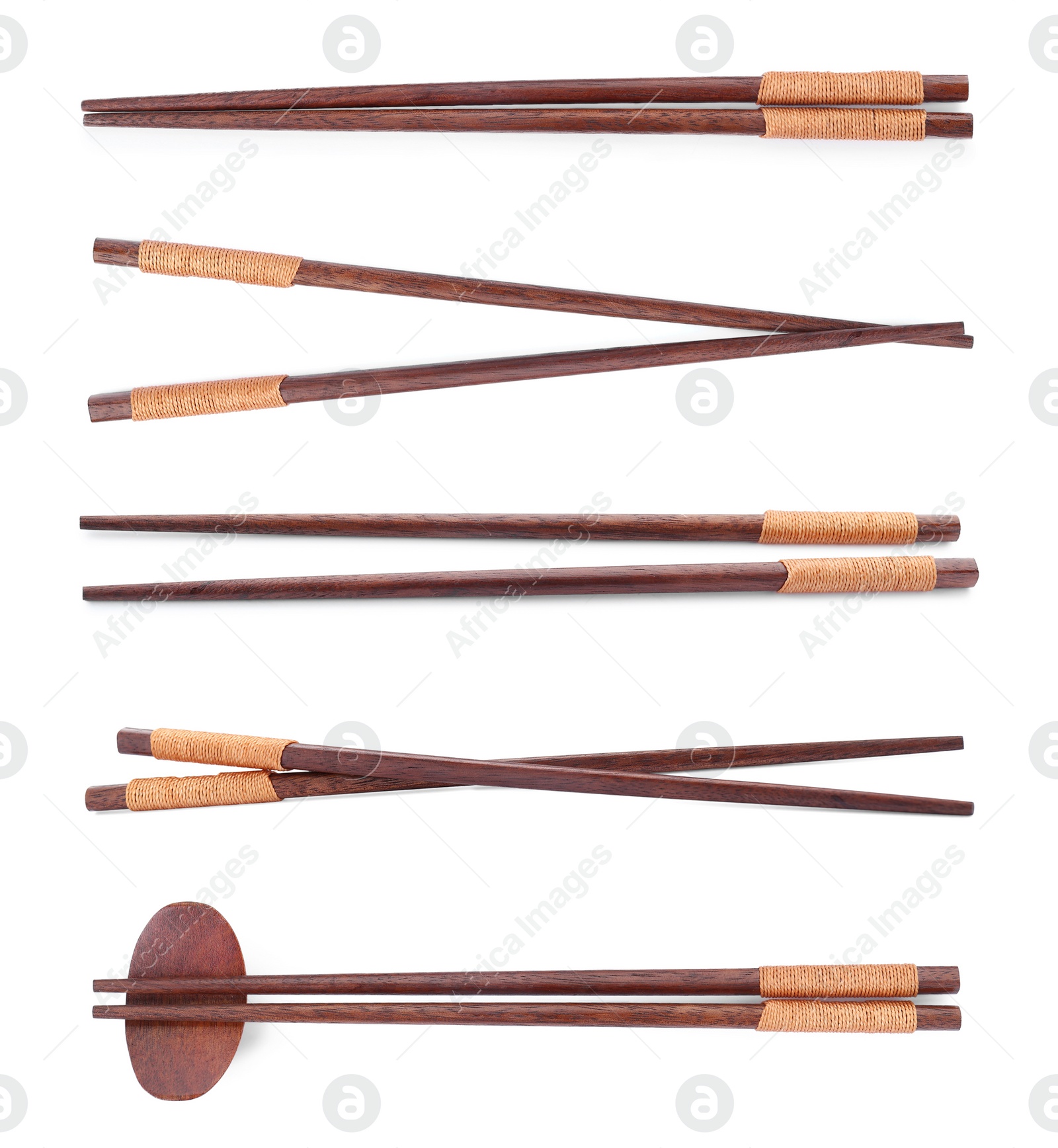 Image of Collage with wooden chopsticks isolated on white