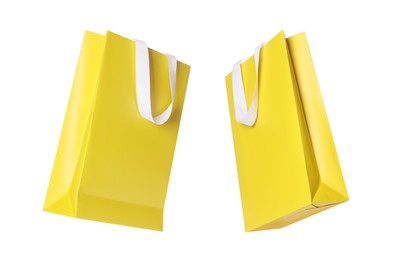 Yellow shopping bag isolated on white, different sides