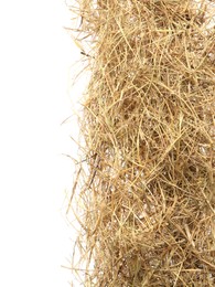 Dried hay on white background, top view