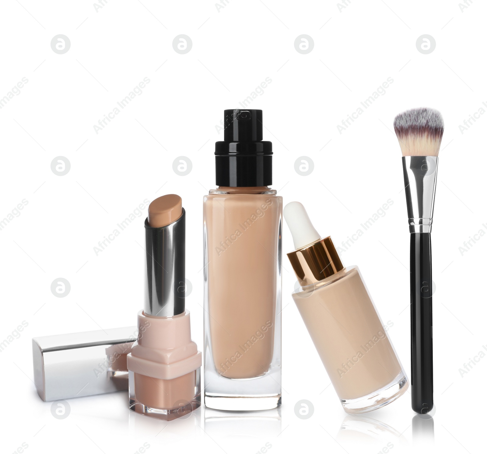 Image of Set with different decorative cosmetics on white background. Luxurious makeup products 