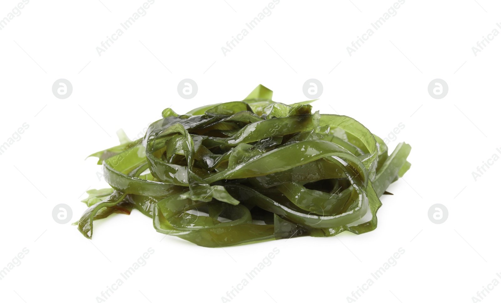 Photo of Pile of tasty seaweed salad isolated on white