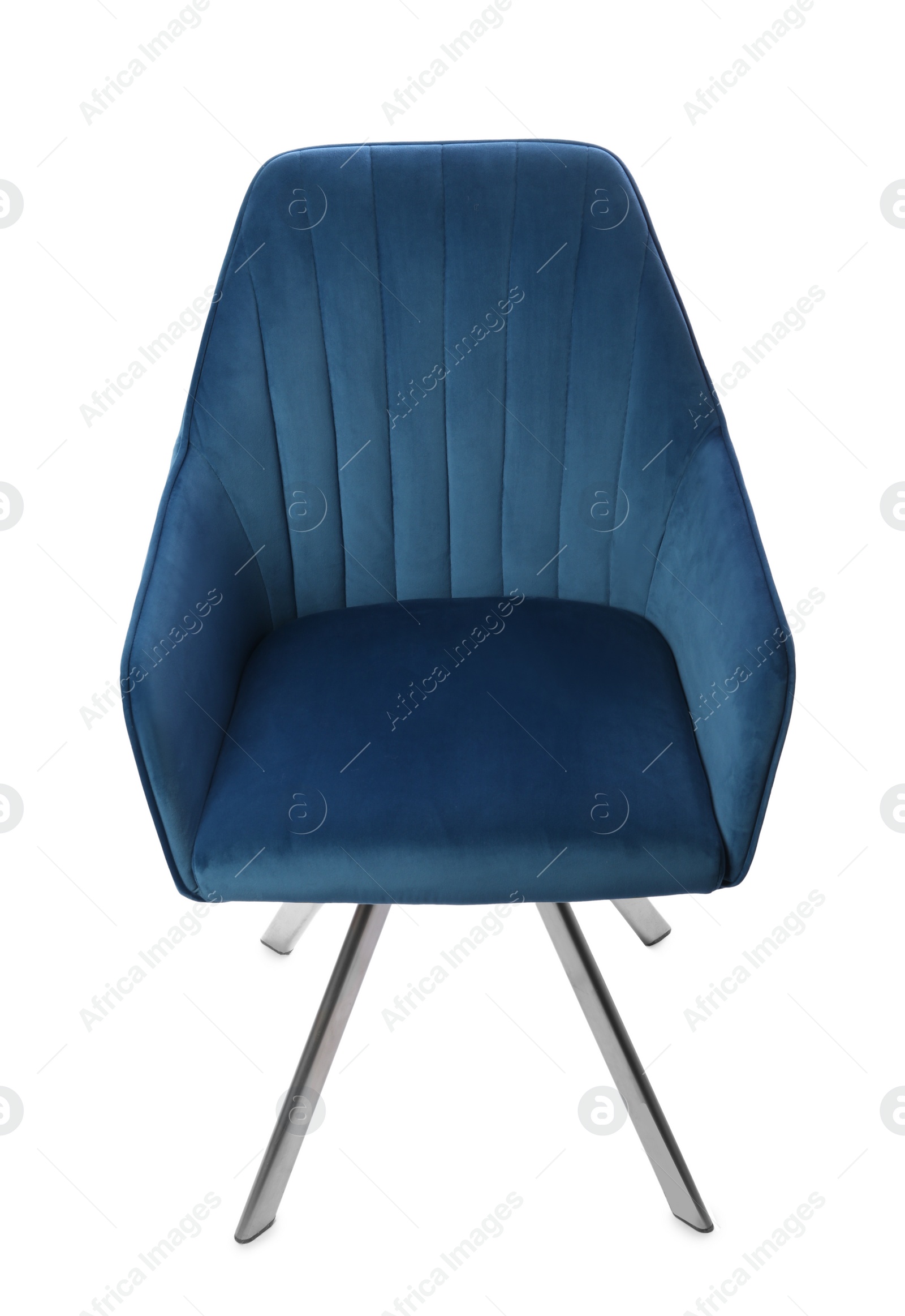 Photo of Stylish comfortable blue chair isolated on white