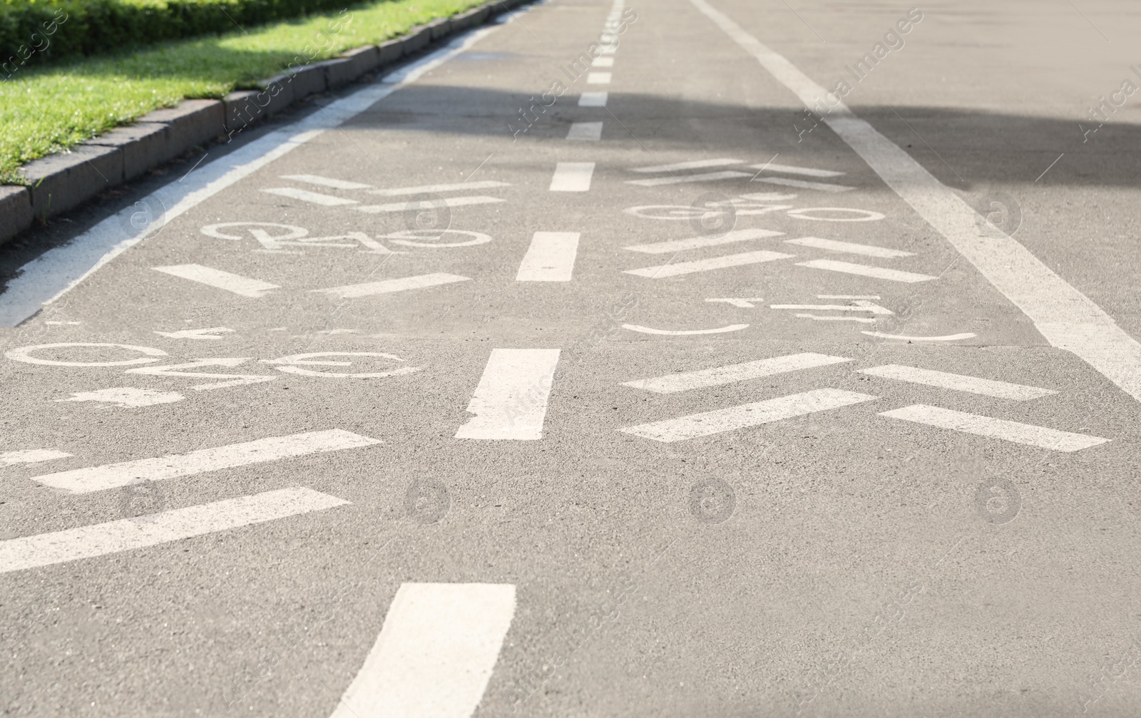 Photo of Bicycle lane with marking on asphalt road