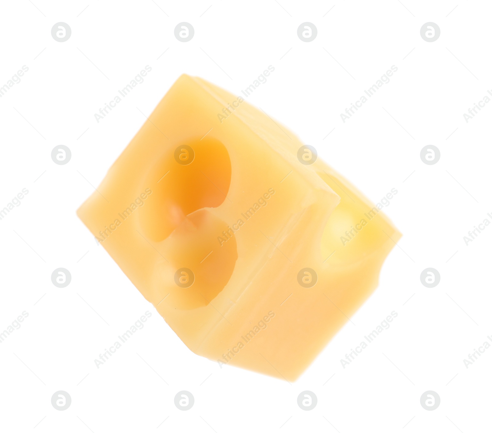 Photo of Cube of delicious cheese isolated on white