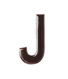 Photo of Letter J made of chocolate on white background