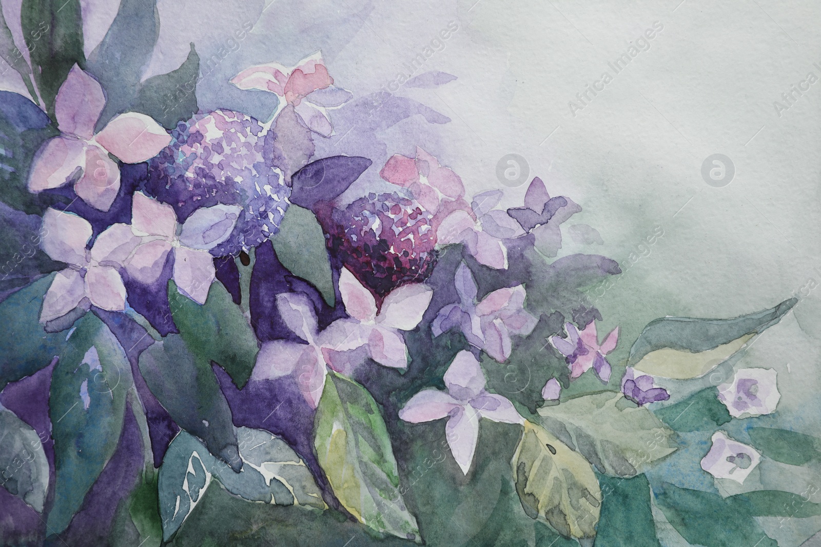 Photo of Closeup view of beautiful floral watercolor painting