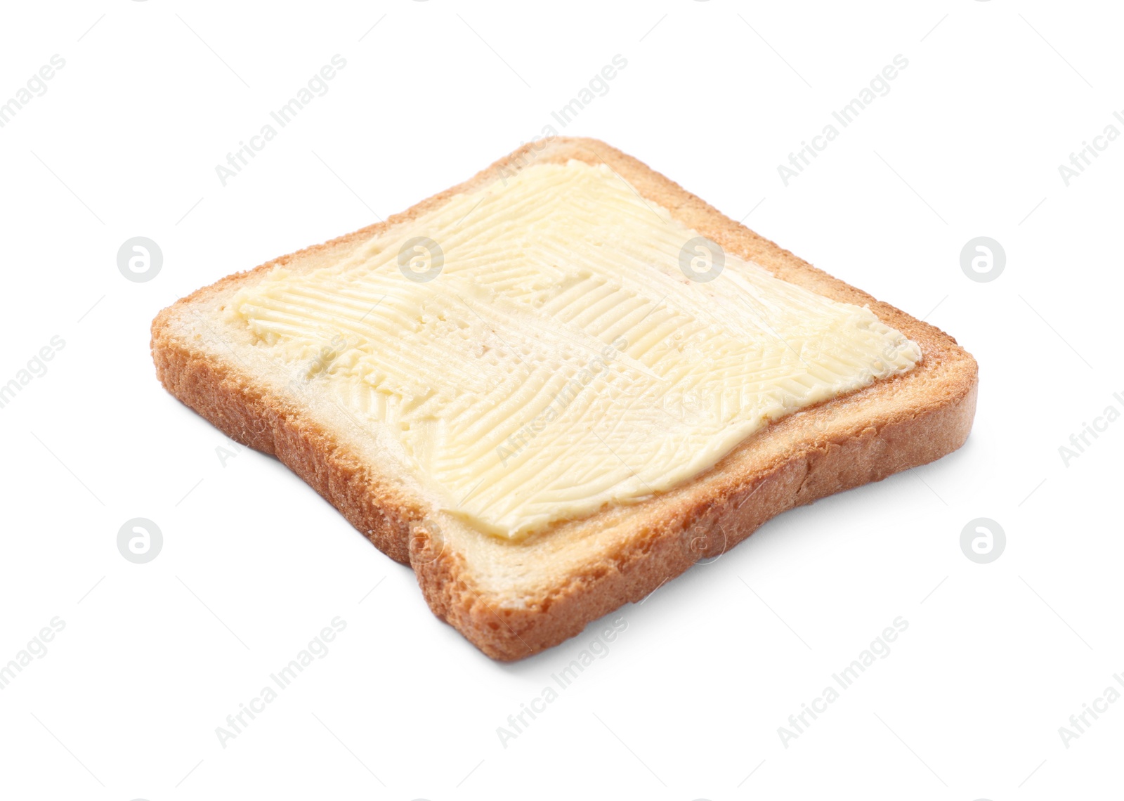 Photo of Tasty toast bread with butter isolated on white