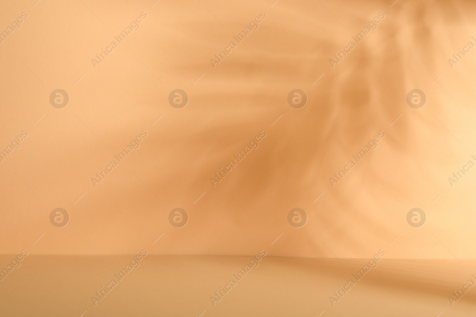 Photo of Presentation of product. Shadows on orange background. Space for text