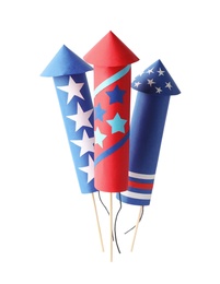 Firework rockets on white background. Festive decor