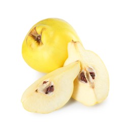 Photo of Ripe whole and cut quinces isolated on white