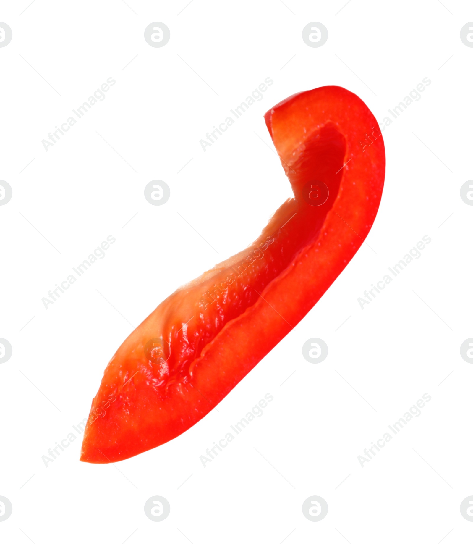 Photo of Slice of ripe red bell pepper on white background