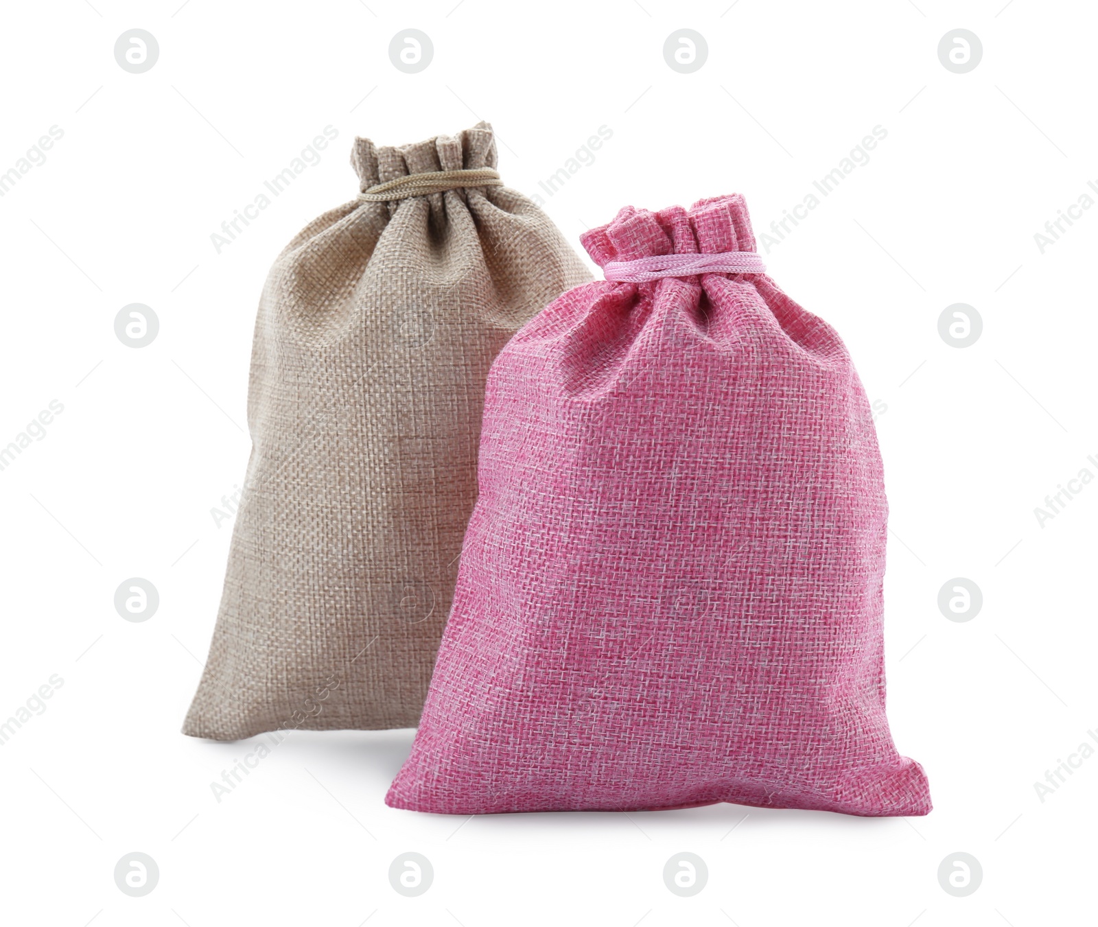 Photo of Two tied burlap bags isolated on white