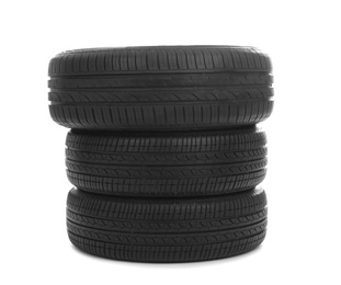 Car tires on white background