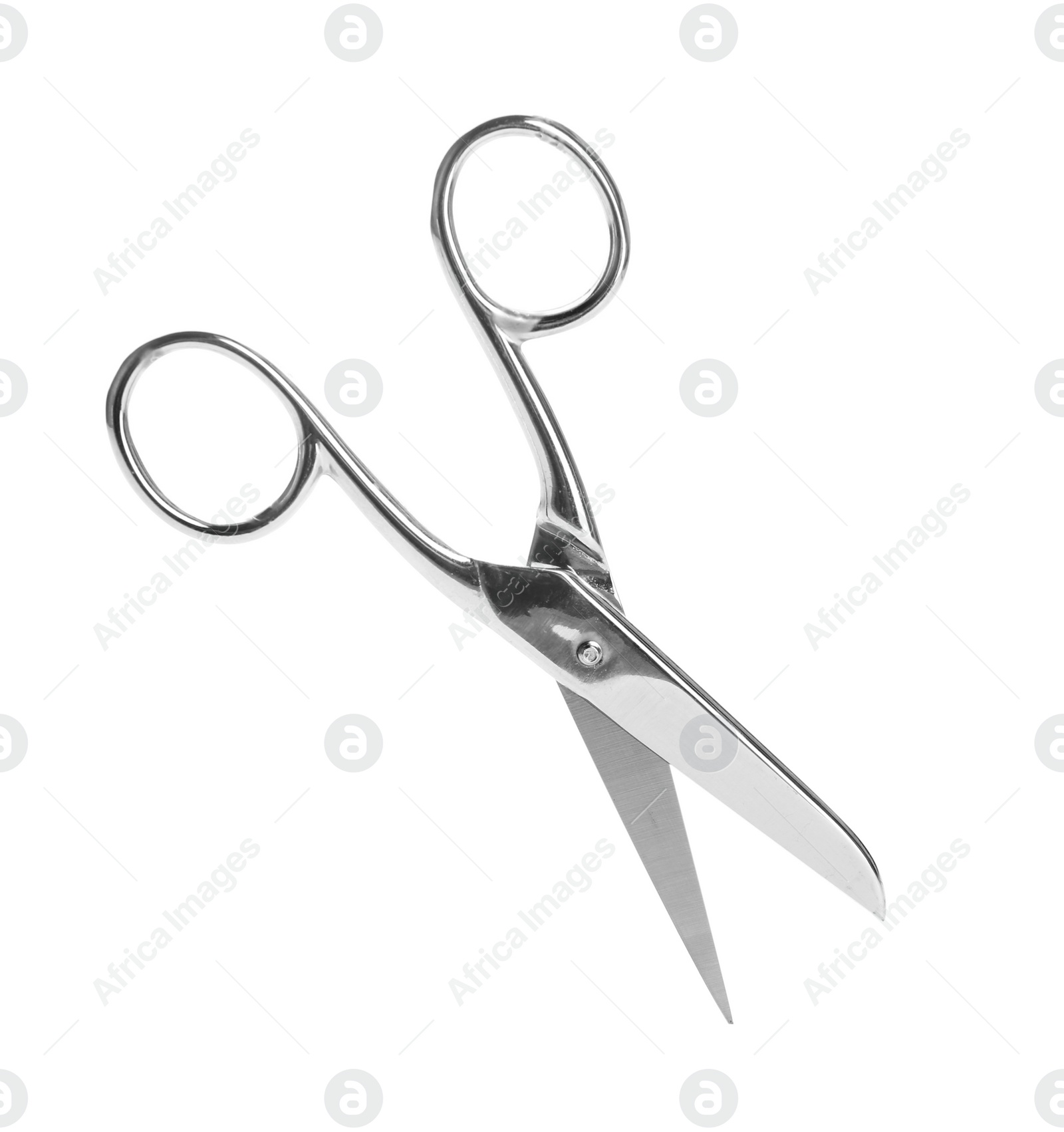 Photo of Pair of sharp sewing scissors on white background