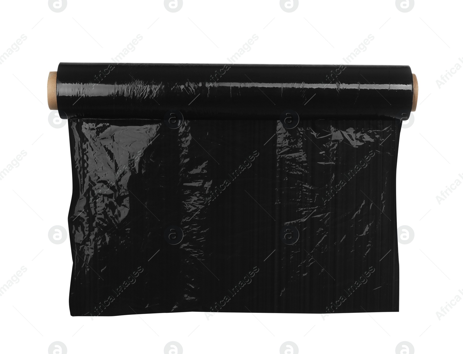 Photo of Roll of black stretch wrap isolated on white