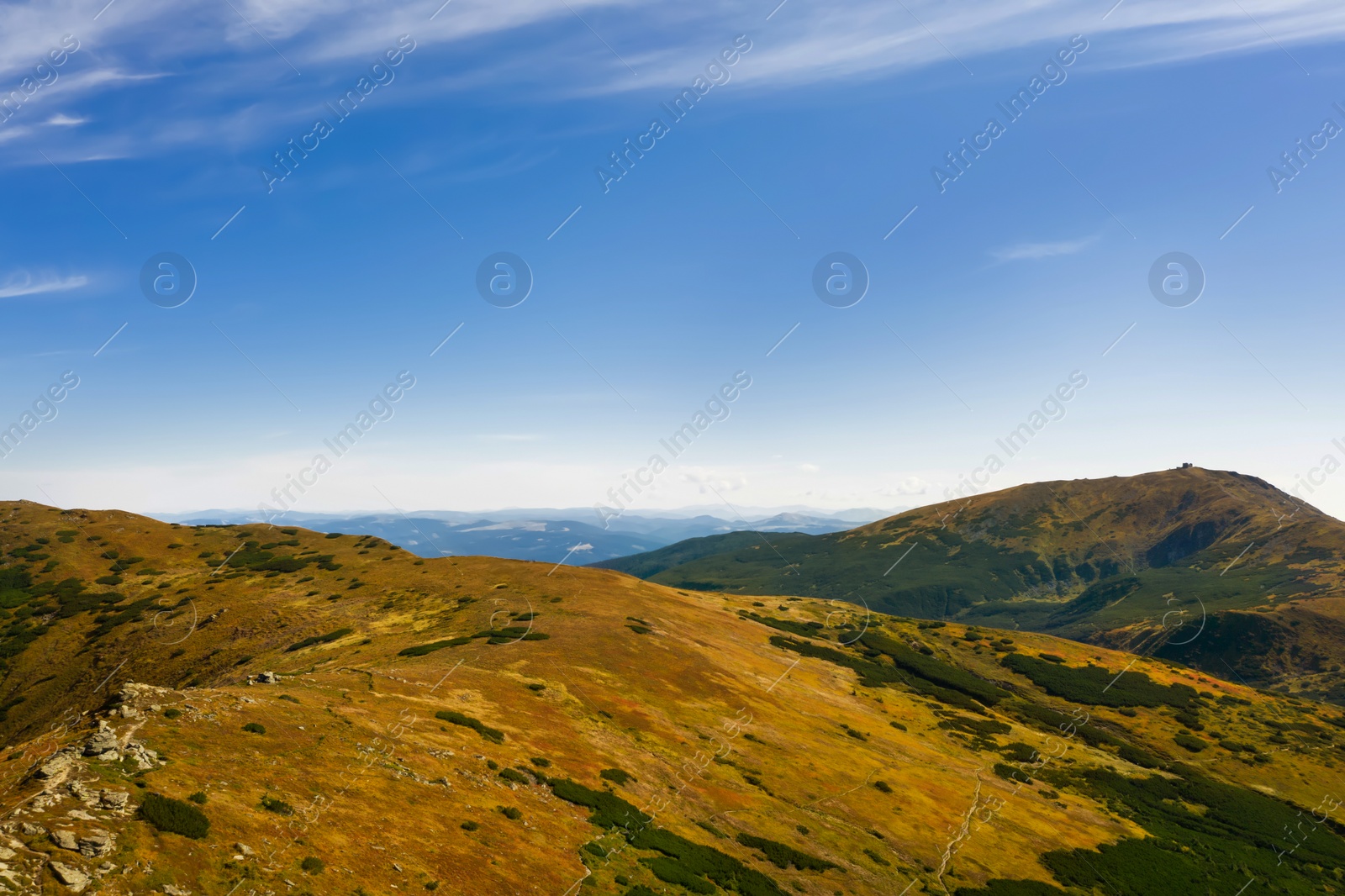 Image of Beautiful mountain landscape on sunny day. Drone photography