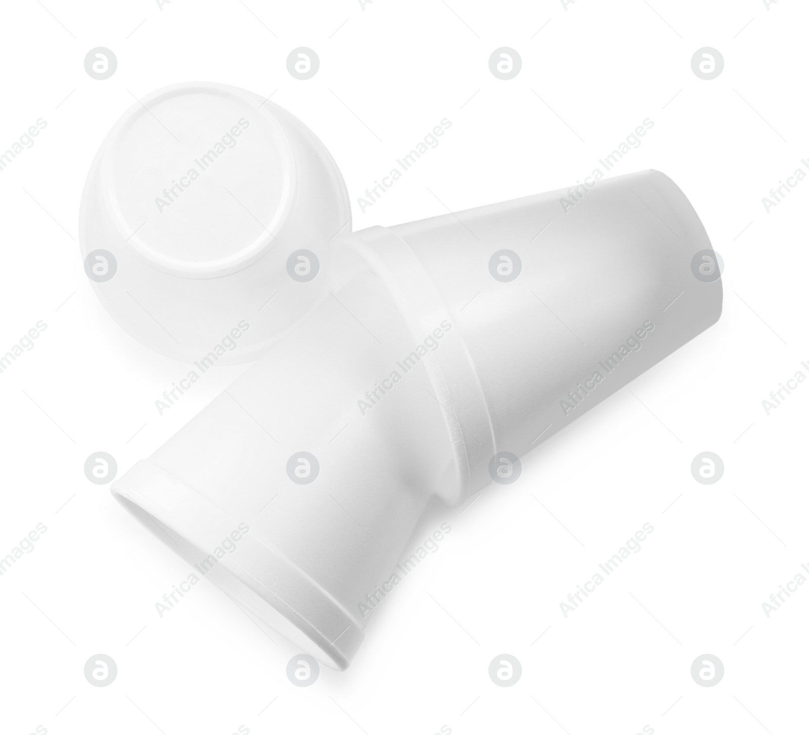 Photo of Styrofoam cups on white background, top view