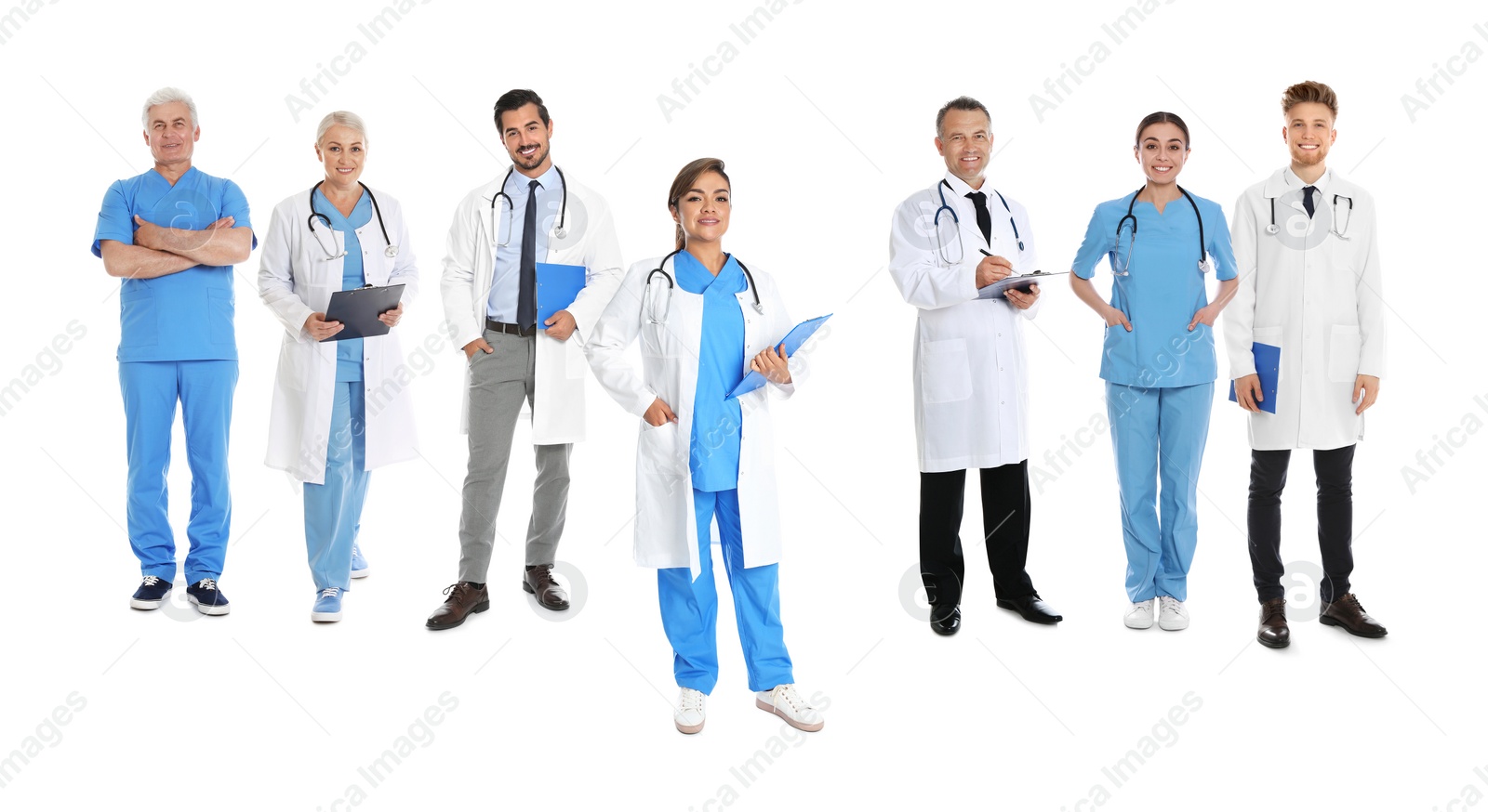 Image of Collage with photos of doctors on white background