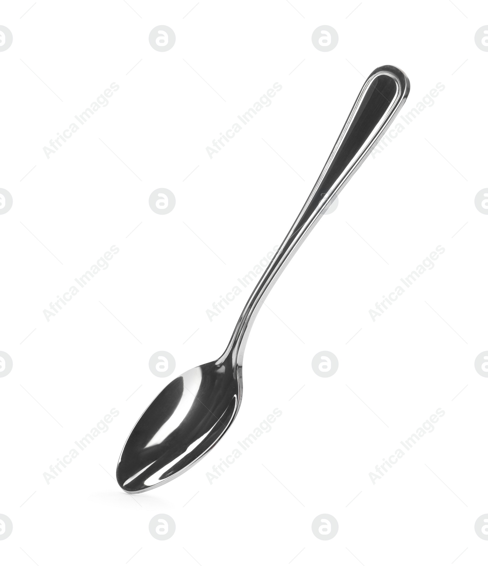 Photo of Clean shiny metal spoon isolated on white