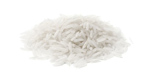 Photo of Pile of raw basmati rice isolated on white