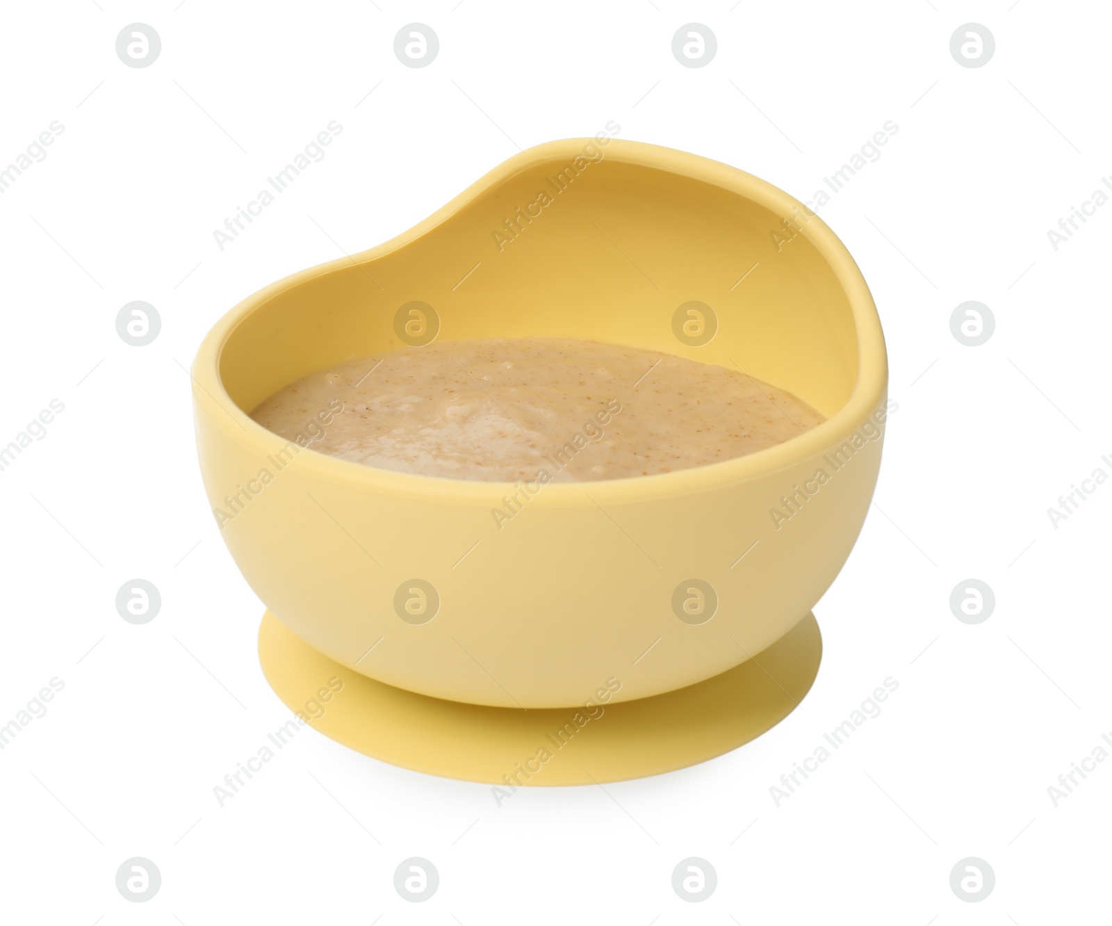 Photo of Tasty baby food in bowl isolated on white