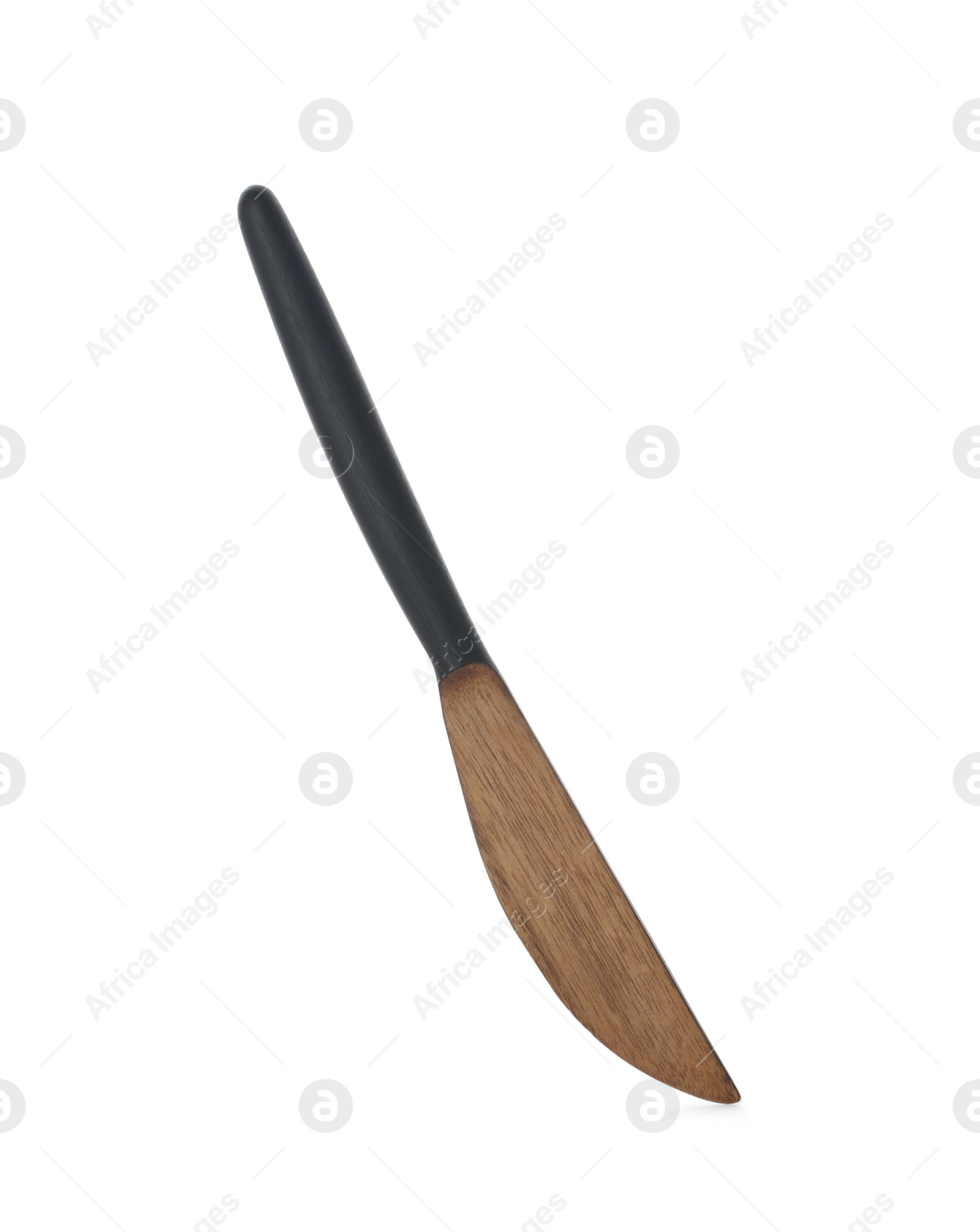 Photo of New wooden butter knife on white background