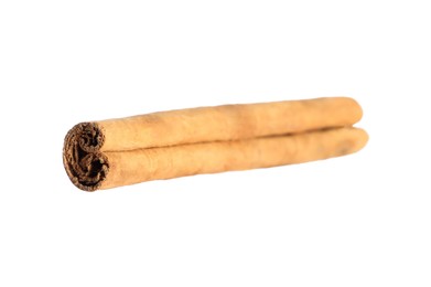 One aromatic cinnamon stick isolated on white