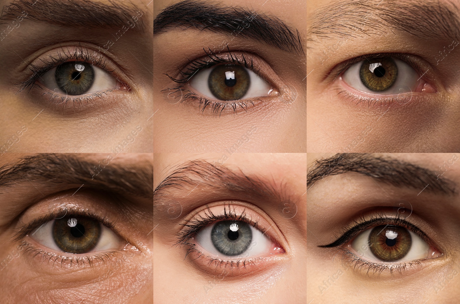 Image of Collage with photos of people with beautiful eyes of different colors